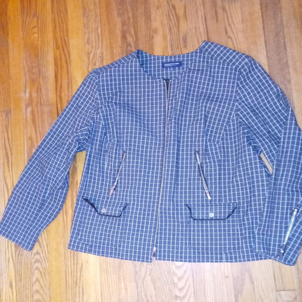 Jones New York Signature Black/White Womans Checkered Jacket 3X Silver Zippers
